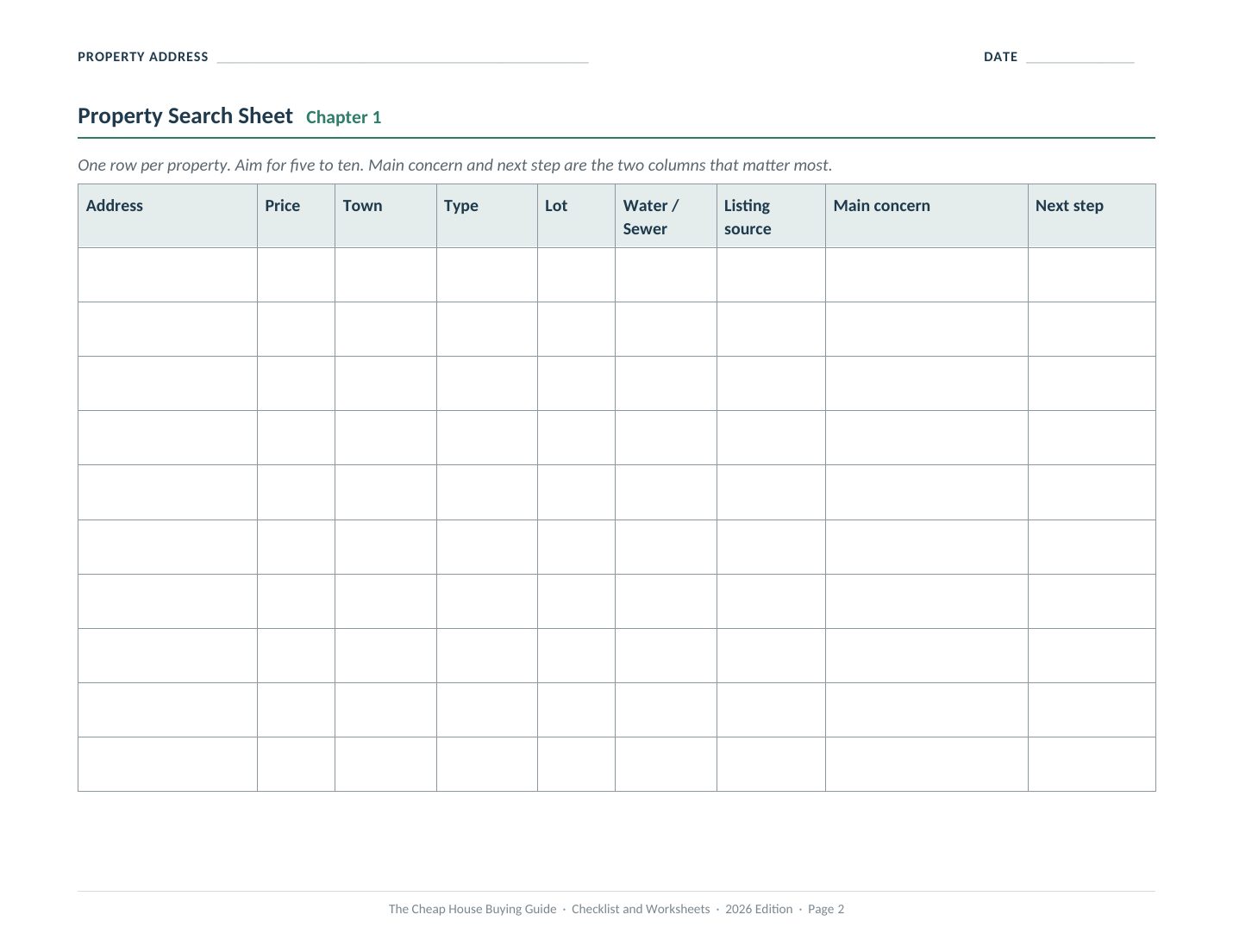 Property Search Sheet